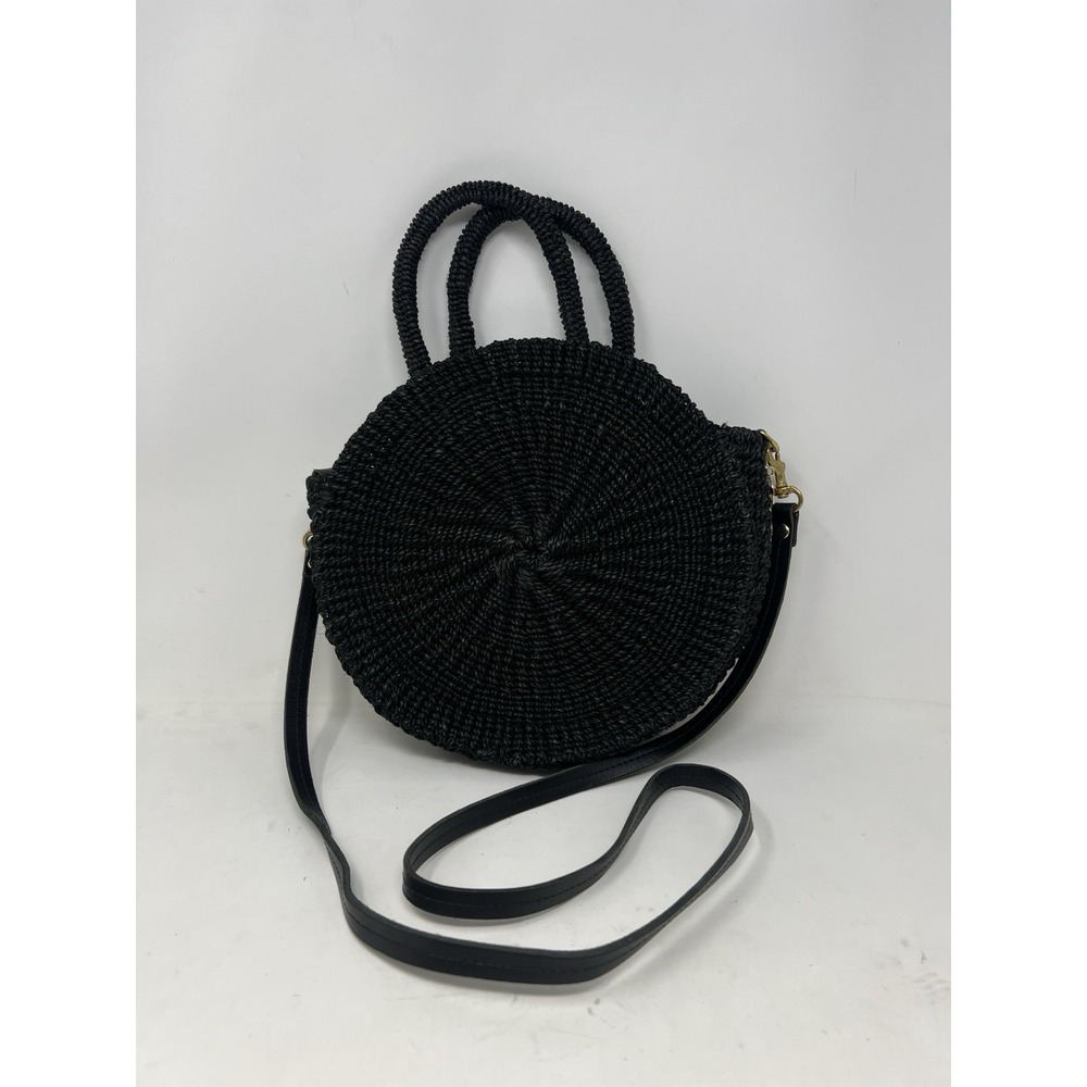 Clare V. Womens Woven Unlined Adjustable Circular Shoulder Bag Black
